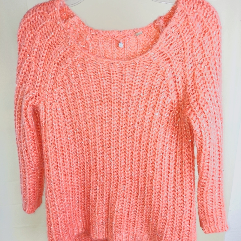 ANTHROPOLOGIE Sweater Sunstitch Pullover 3/4 Sleeve Sequin Accent Size Small